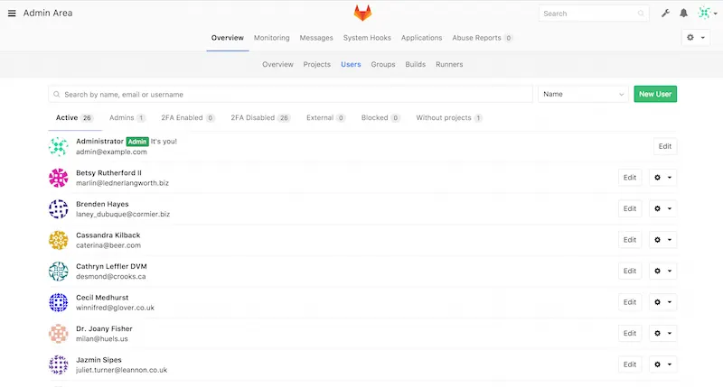 GitLab 用户管理界面。