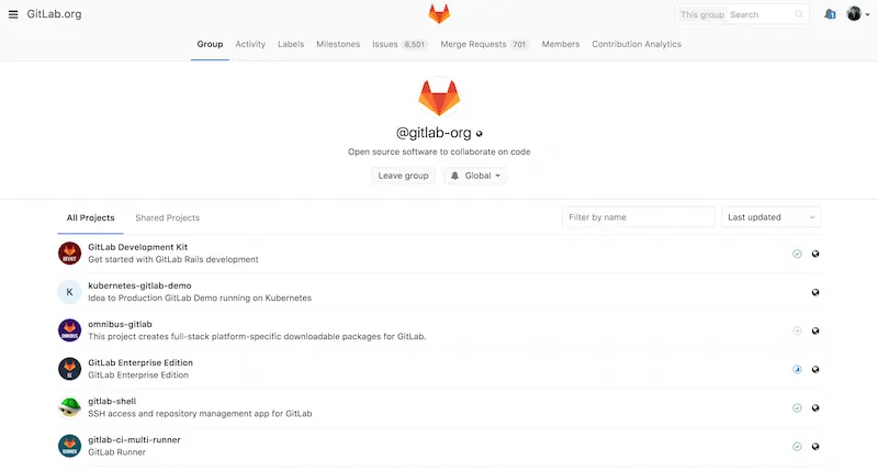 GitLab 组管理界面。